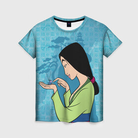 Женская футболка 3D с принтом Mulan and Cri-Kee в Петрозаводске, 100% полиэфир ( синтетическое хлопкоподобное полотно) | прямой крой, круглый вырез горловины, длина до линии бедер | fa mulan | mulan | vdosadir | бэрри кук | кри ки | мулан | сверчок | тони бэнкрофт | фа мулан