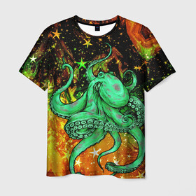 Мужская футболка 3D с принтом Cosmo Octopus в Петрозаводске, 100% полиэфир | прямой крой, круглый вырез горловины, длина до линии бедер | Тематика изображения на принте: cosmo | kraken | medusa | meduza | ocean | octopus | pirates | арт | ван | гог | звезды | искусство | картина | космос | кракен | красочный | медуза | море | океан | осьминог | пираты | принт | стиль