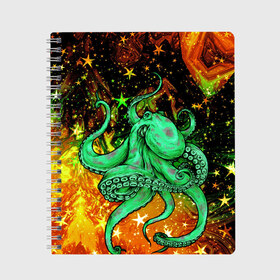 Тетрадь с принтом Cosmo Octopus в Петрозаводске, 100% бумага | 48 листов, плотность листов — 60 г/м2, плотность картонной обложки — 250 г/м2. Листы скреплены сбоку удобной пружинной спиралью. Уголки страниц и обложки скругленные. Цвет линий — светло-серый
 | Тематика изображения на принте: cosmo | kraken | medusa | meduza | ocean | octopus | pirates | арт | ван | гог | звезды | искусство | картина | космос | кракен | красочный | медуза | море | океан | осьминог | пираты | принт | стиль