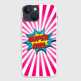 Чехол для iPhone 13 mini с принтом Super Girl в Петрозаводске,  |  | chic | clothing | colorful | dress | girl | pop art | stripes | style | девушка | женский | летний | мода | надпись | повседневный | поп арт | ретро | старый | стиль | супер | шик | яркий