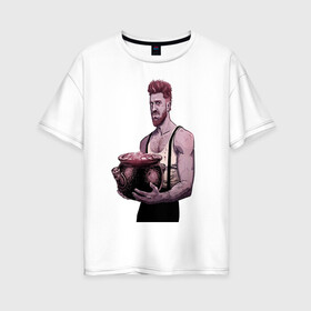 Женская футболка хлопок Oversize с принтом Суинни в Петрозаводске, 100% хлопок | свободный крой, круглый ворот, спущенный рукав, длина до линии бедер
 | американские боги | борода | деньги | кувшин | суинни