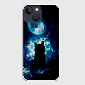 Чехол для iPhone 13 mini с принтом Кот силуэт луна ночь звезды в Петрозаводске,  |  | астрономия | дымка | животные | звезды | звери | кот | котейка | котик | котэ | котя | кошка | луна | лунный кошак | месяц | мистика | мяу | ночь | нэко | ня | полнодуние | романтика | силуэт