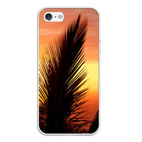Чехол для iPhone 5/5S матовый с принтом пальмы ветки закат море отдых в Петрозаводске, Силикон | Область печати: задняя сторона чехла, без боковых панелей | Тематика изображения на принте: 