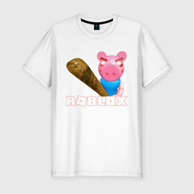 Мужская футболка хлопок Slim с принтом Roblox piggy/Свинка Пигги. в Петрозаводске, 92% хлопок, 8% лайкра | приталенный силуэт, круглый вырез ворота, длина до линии бедра, короткий рукав | game | pig | roblox piggy | игры | ммо | роблокс | свинка пигги | свинка роблокс | свинья из роблокс