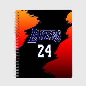 Тетрадь с принтом Los Angeles Lakers / Kobe Brya в Петрозаводске, 100% бумага | 48 листов, плотность листов — 60 г/м2, плотность картонной обложки — 250 г/м2. Листы скреплены сбоку удобной пружинной спиралью. Уголки страниц и обложки скругленные. Цвет линий — светло-серый
 | 24 | kobe | kobe bean bryant | lakers | los angeles | американский баскетболист | баскетбол | баскетболист | коби | коби бин брайант | лейкерс | лос анджелес | нью йорк