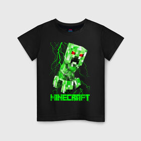 Детская футболка хлопок с принтом MINECRAFT CREEPER в Петрозаводске, 100% хлопок | круглый вырез горловины, полуприлегающий силуэт, длина до линии бедер | creeper | game | minecraft | блоки | игра | квадраты | компьютерная | крипер | криппер | майнкрафт | огонь