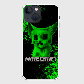 Чехол для iPhone 13 mini с принтом MINECRAFT CAT в Петрозаводске,  |  | creeper | game | minecraft | блоки | игра | квадраты | компьютерная | кот | котенок | кошка | крипер | криппер | майнкрафт | огонь