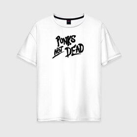 Женская футболка хлопок Oversize с принтом Punks not dead в Петрозаводске, 100% хлопок | свободный крой, круглый ворот, спущенный рукав, длина до линии бедер
 | minimalism | punk | punks not dead | rock | white | анархия | минимализм | панк | панки | панки живы | рок