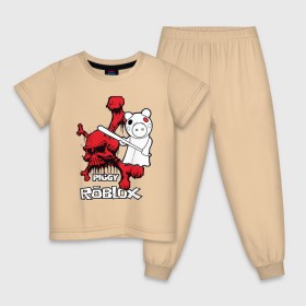 Детская пижама хлопок с принтом Свинка Пигги из Roblox в Петрозаводске, 100% хлопок |  брюки и футболка прямого кроя, без карманов, на брюках мягкая резинка на поясе и по низу штанин
 | pig | piggi | roblox | svinka | игра | пигги