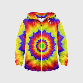 Детская ветровка 3D с принтом Tie-Dye в Петрозаводске, 100% полиэстер | подол и капюшон оформлены резинкой с фиксаторами, по бокам два кармана без застежек, один потайной карман на груди | Тематика изображения на принте: abstract | colorful | dye | gradient | texture | tie | абстракция | градиент | дай | тай | текстура | цветной