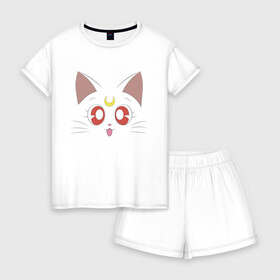 Женская пижама с шортиками хлопок с принтом Sailor Moon Luna в Петрозаводске, 100% хлопок | футболка прямого кроя, шорты свободные с широкой мягкой резинкой | animal | cat | cuty | eyes | face | kitty | luna | moon | pet | sailor moon | глаза | котенок | кошка | луна | милота | мордочка кота | мультяшки | питомец | сейлор мун | сейлормун | сейлормун луна | сэйлор мун