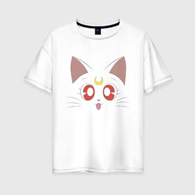 Женская футболка хлопок Oversize с принтом Sailor Moon Luna в Петрозаводске, 100% хлопок | свободный крой, круглый ворот, спущенный рукав, длина до линии бедер
 | Тематика изображения на принте: animal | cat | cuty | eyes | face | kitty | luna | moon | pet | sailor moon | глаза | котенок | кошка | луна | милота | мордочка кота | мультяшки | питомец | сейлор мун | сейлормун | сейлормун луна | сэйлор мун
