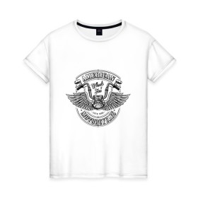Женская футболка хлопок с принтом American Motorcycle (Z) в Петрозаводске, 100% хлопок | прямой крой, круглый вырез горловины, длина до линии бедер, слегка спущенное плечо | 