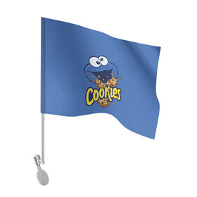 Флаг для автомобиля с принтом Cookies в Петрозаводске, 100% полиэстер | Размер: 30*21 см | cookie | cookiemonster | delicious | eat | monster | yummy | еда | коржик | куки | кукимонстр | монстр | печенье | сезам | сладости | улица | улицасезам