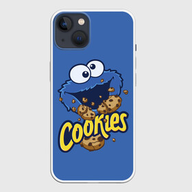 Чехол для iPhone 13 с принтом Cookies в Петрозаводске,  |  | Тематика изображения на принте: cookie | cookiemonster | delicious | eat | monster | yummy | еда | коржик | куки | кукимонстр | монстр | печенье | сезам | сладости | улица | улицасезам