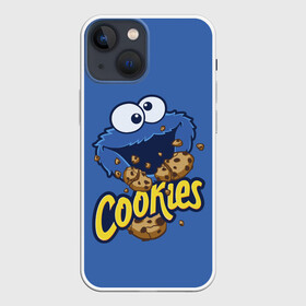 Чехол для iPhone 13 mini с принтом Cookies в Петрозаводске,  |  | cookie | cookiemonster | delicious | eat | monster | yummy | еда | коржик | куки | кукимонстр | монстр | печенье | сезам | сладости | улица | улицасезам