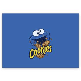 Поздравительная открытка с принтом Cookies в Петрозаводске, 100% бумага | плотность бумаги 280 г/м2, матовая, на обратной стороне линовка и место для марки
 | cookie | cookiemonster | delicious | eat | monster | yummy | еда | коржик | куки | кукимонстр | монстр | печенье | сезам | сладости | улица | улицасезам