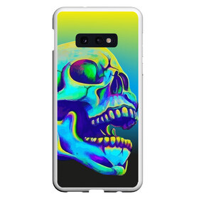 Чехол для Samsung S10E с принтом Neon skull в Петрозаводске, Силикон | Область печати: задняя сторона чехла, без боковых панелей | color | grin | jaw | orbits | skull | teeth | зубы | оскал | пасть | цвет | череп