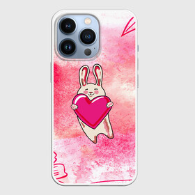 Чехол для iPhone 13 Pro с принтом Влюбленный Зайчик в Петрозаводске,  |  | like | love | loveis | pink | валентин | влюбленным | женщинам | животные | зайка | зайчик | заяц | звери | каваи | кролик | лапки | люблю | любовь | мордочка | няшный | подарок | прикольный | сердечки | сердце