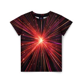 Детская футболка 3D с принтом Рождение Сверхновой в Петрозаводске, 100% гипоаллергенный полиэфир | прямой крой, круглый вырез горловины, длина до линии бедер, чуть спущенное плечо, ткань немного тянется | бесконечность | взрыв | вселенная | галактика | движение | звезда | звездная | звезды | искры | космический | космос | линии | материя | неоновый | нло | ночь | огни | огонь | оптические | петарда