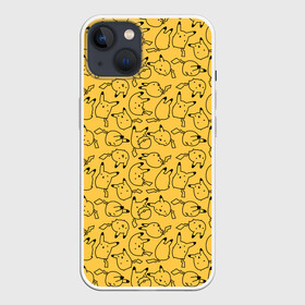 Чехол для iPhone 13 с принтом Покемон Пикачу в Петрозаводске,  |  | doodling | pikachu | pokemon | textures | дудлинг | желтый покемон | пика пика | пикачу | покемон | покемоны | стикербомбинг | текстуры | фон
