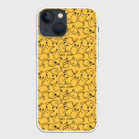 Чехол для iPhone 13 mini с принтом Покемон Пикачу в Петрозаводске,  |  | doodling | pikachu | pokemon | textures | дудлинг | желтый покемон | пика пика | пикачу | покемон | покемоны | стикербомбинг | текстуры | фон