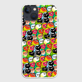 Чехол для iPhone 13 с принтом Папуги в Петрозаводске,  |  | doodling | textures | волнистые попугайчики | волнистый попугай | дудлинг | папуги | попугаи | попугайчики | птица | птицы | стикербомбинг | текстуры | фон