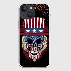 Чехол для iPhone 13 mini с принтом Американский череп | American Skull (Z) в Петрозаводске,  |  | Тематика изображения на принте: shaman | skull | вождь | гот | дух | кладбище | крылья | мертвец | мертвый | панк | перья | рок | скелет | череп | шаман | эмо