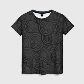 Женская футболка 3D с принтом Круги черный узор геометрия в Петрозаводске, 100% полиэфир ( синтетическое хлопкоподобное полотно) | прямой крой, круглый вырез горловины, длина до линии бедер | геометрия | круги | мрачный | обычный | повседневность | простой | серый | темные | узор | черный
