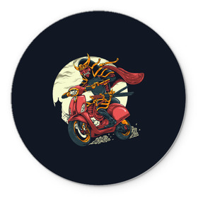 Коврик для мышки круглый с принтом Samurai Biker (Z) в Петрозаводске, резина и полиэстер | круглая форма, изображение наносится на всю лицевую часть | 2020 | auto | bike | moto | motorcycle | samurai | sport | авто | автомобиль | автомобильные | байк | бренд | буке | воин | вояк | марка | машины | мононофу | мото | мотоциклы | мститель | мушя | ниндзя | сабурай | самурай | слуга
