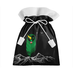 Подарочный 3D мешок с принтом Owl blacklist в Петрозаводске, 100% полиэстер | Размер: 29*39 см | Тематика изображения на принте: blacklist | line art | owl | абстракция | арт | горы | маскарадная маска | перо | сова | солнце