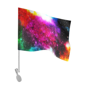 Флаг для автомобиля с принтом Туманность в Петрозаводске, 100% полиэстер | Размер: 30*21 см | space | stars | абстракция | бесконечный | блестящий | вселенная | галактика | дым | звездная | звезды | космический | космос | краски | лето | материя | небо | неоновый | нло | ночь | облака | планеты | радуга