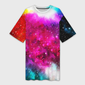 Платье-футболка 3D с принтом Туманность в Петрозаводске,  |  | space | stars | абстракция | бесконечный | блестящий | вселенная | галактика | дым | звездная | звезды | космический | космос | краски | лето | материя | небо | неоновый | нло | ночь | облака | планеты | радуга