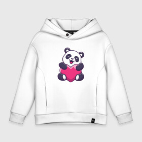 Детское худи Oversize хлопок с принтом Панда love в Петрозаводске, френч-терри — 70% хлопок, 30% полиэстер. Мягкий теплый начес внутри —100% хлопок | боковые карманы, эластичные манжеты и нижняя кромка, капюшон на магнитной кнопке | love | влюблённая панда | панда | панда love | панда обнимает сердечко | панда с сердечком | панда с сердцем | панда сердечко | панда сердце | сердечко | сердце