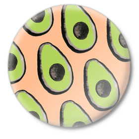 Значок с принтом Авокадо в Петрозаводске,  металл | круглая форма, металлическая застежка в виде булавки | авокадо | арт | краски | рисунок | фрукт
