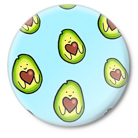 Значок с принтом Милое авокадо в Петрозаводске,  металл | круглая форма, металлическая застежка в виде булавки | авокадо | арт | вкусняшка | мило | милое | рисунок | сердечко | сердце | фрукт | шоколад