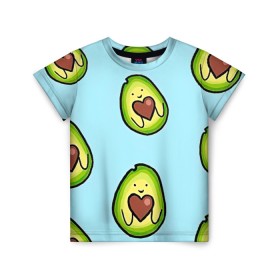 Детская футболка 3D с принтом Милое авокадо в Петрозаводске, 100% гипоаллергенный полиэфир | прямой крой, круглый вырез горловины, длина до линии бедер, чуть спущенное плечо, ткань немного тянется | авокадо | арт | вкусняшка | мило | милое | рисунок | сердечко | сердце | фрукт | шоколад