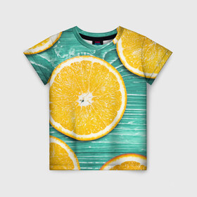 Детская футболка 3D с принтом Апельсины в Петрозаводске, 100% гипоаллергенный полиэфир | прямой крой, круглый вырез горловины, длина до линии бедер, чуть спущенное плечо, ткань немного тянется | апельсин | дерево | лето | фрукты
