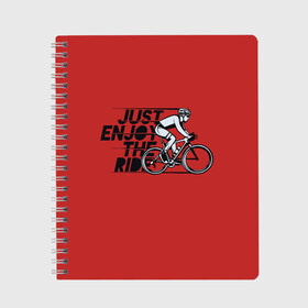 Тетрадь с принтом Just Enjoy the Ride (Z) в Петрозаводске, 100% бумага | 48 листов, плотность листов — 60 г/м2, плотность картонной обложки — 250 г/м2. Листы скреплены сбоку удобной пружинной спиралью. Уголки страниц и обложки скругленные. Цвет линий — светло-серый
 | Тематика изображения на принте: bicycle | bicyclist | bike | biker | bmx | cycle | rider | байкер | бмх | вело | велогонщик | велосепедист | велосипед | велоспорт | гонщик