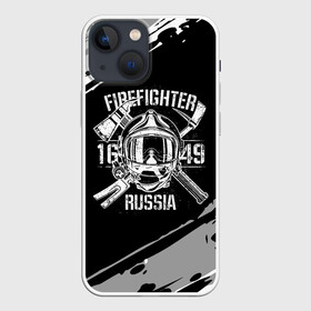 Чехол для iPhone 13 mini с принтом FIREFIGHTER 1649 RUSSIA в Петрозаводске,  |  | 112 | 27 декабря | firefighter | багор | белая | герб | гкчс | знак | лого | логотип | маска | мчс | мчсник | пожарная охрана | пожарник | пожарный | пч | россии | рф | серая | символ | служба | состаренная