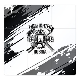 Магнитный плакат 3Х3 с принтом FIREFIGHTER 1649 RUSSIA в Петрозаводске, Полимерный материал с магнитным слоем | 9 деталей размером 9*9 см | Тематика изображения на принте: 112 | 27 декабря | firefighter | багор | белая | герб | гкчс | знак | лого | логотип | маска | мчс | мчсник | пожарная охрана | пожарник | пожарный | пч | россии | рф | серая | символ | служба | состаренная