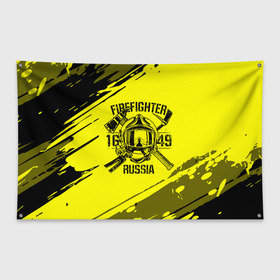 Флаг-баннер с принтом FIREFIGHTER 1649 RUSSIA в Петрозаводске, 100% полиэстер | размер 67 х 109 см, плотность ткани — 95 г/м2; по краям флага есть четыре люверса для крепления | 112 | firefighter | багор | герб | гкчс | желтая | знак | лого | логотип | мчс | мчсник | пожарная охрана | пожарник | пожарный | пч | россии | рф | серая | символ | служба | спасатель | спасения | топор | флаг