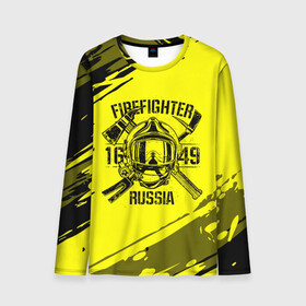 Мужской лонгслив 3D с принтом FIREFIGHTER 1649 RUSSIA в Петрозаводске, 100% полиэстер | длинные рукава, круглый вырез горловины, полуприлегающий силуэт | Тематика изображения на принте: 112 | firefighter | багор | герб | гкчс | желтая | знак | лого | логотип | мчс | мчсник | пожарная охрана | пожарник | пожарный | пч | россии | рф | серая | символ | служба | спасатель | спасения | топор | флаг