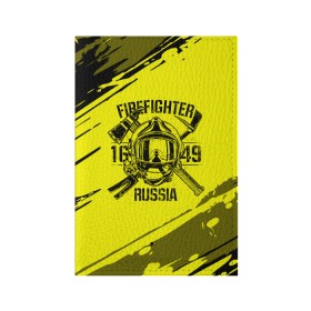 Обложка для паспорта матовая кожа с принтом FIREFIGHTER 1649 RUSSIA в Петрозаводске, натуральная матовая кожа | размер 19,3 х 13,7 см; прозрачные пластиковые крепления | Тематика изображения на принте: 112 | firefighter | багор | герб | гкчс | желтая | знак | лого | логотип | мчс | мчсник | пожарная охрана | пожарник | пожарный | пч | россии | рф | серая | символ | служба | спасатель | спасения | топор | флаг