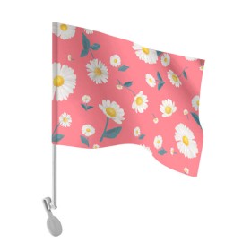 Флаг для автомобиля с принтом Ромашки в Петрозаводске, 100% полиэстер | Размер: 30*21 см | белый | для девушек | желтый | летний принт | листочки цветов | розовый фон | ромашка | ромашки | цветочки | цветы