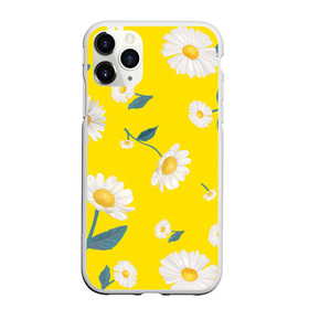 Чехол для iPhone 11 Pro Max матовый с принтом Ромашки в Петрозаводске, Силикон |  | Тематика изображения на принте: белый | для девушек | желтый | желтый фон | летний принт | листочки цветов | ромашка | ромашки | цветочки | цветы