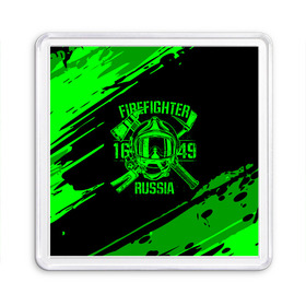 Магнит 55*55 с принтом FIREFIGHTER 1649 RUSSIA в Петрозаводске, Пластик | Размер: 65*65 мм; Размер печати: 55*55 мм | 112 | firefighter | багор | герб | гкчс | зеленая | знак | лого | логотип | мчс | мчсник | пожарная охрана | пожарник | пожарный | пч | россии | рф | серая | символ | служба | спасатель | спасения | топор | флаг