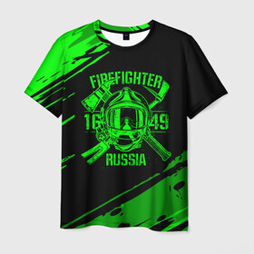 Мужская футболка 3D с принтом FIREFIGHTER 1649 RUSSIA в Петрозаводске, 100% полиэфир | прямой крой, круглый вырез горловины, длина до линии бедер | Тематика изображения на принте: 112 | firefighter | багор | герб | гкчс | зеленая | знак | лого | логотип | мчс | мчсник | пожарная охрана | пожарник | пожарный | пч | россии | рф | серая | символ | служба | спасатель | спасения | топор | флаг
