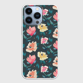 Чехол для iPhone 13 Pro с принтом Акварельные цветы в Петрозаводске,  |  | floral | flowers | pastel | pattern | pink | texture | watercolor | акварель | букет | картина | красками | краски | листья | маки | настроение | пастель | пионы | рисунок | розовые | розы | ромашки | сад | цветки | цветочки