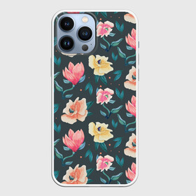 Чехол для iPhone 13 Pro Max с принтом Акварельные цветы в Петрозаводске,  |  | floral | flowers | pastel | pattern | pink | texture | watercolor | акварель | букет | картина | красками | краски | листья | маки | настроение | пастель | пионы | рисунок | розовые | розы | ромашки | сад | цветки | цветочки